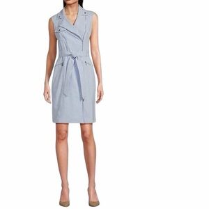 Calvin Klein Light Blue Moto Belted Sheath Dress